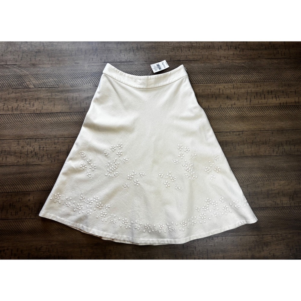 Banana Republic Ivory Wool Blend Embroidered A-Line Skirt Size 2 NWT